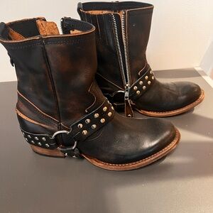 Black and Brown Studded Ankle Boots
